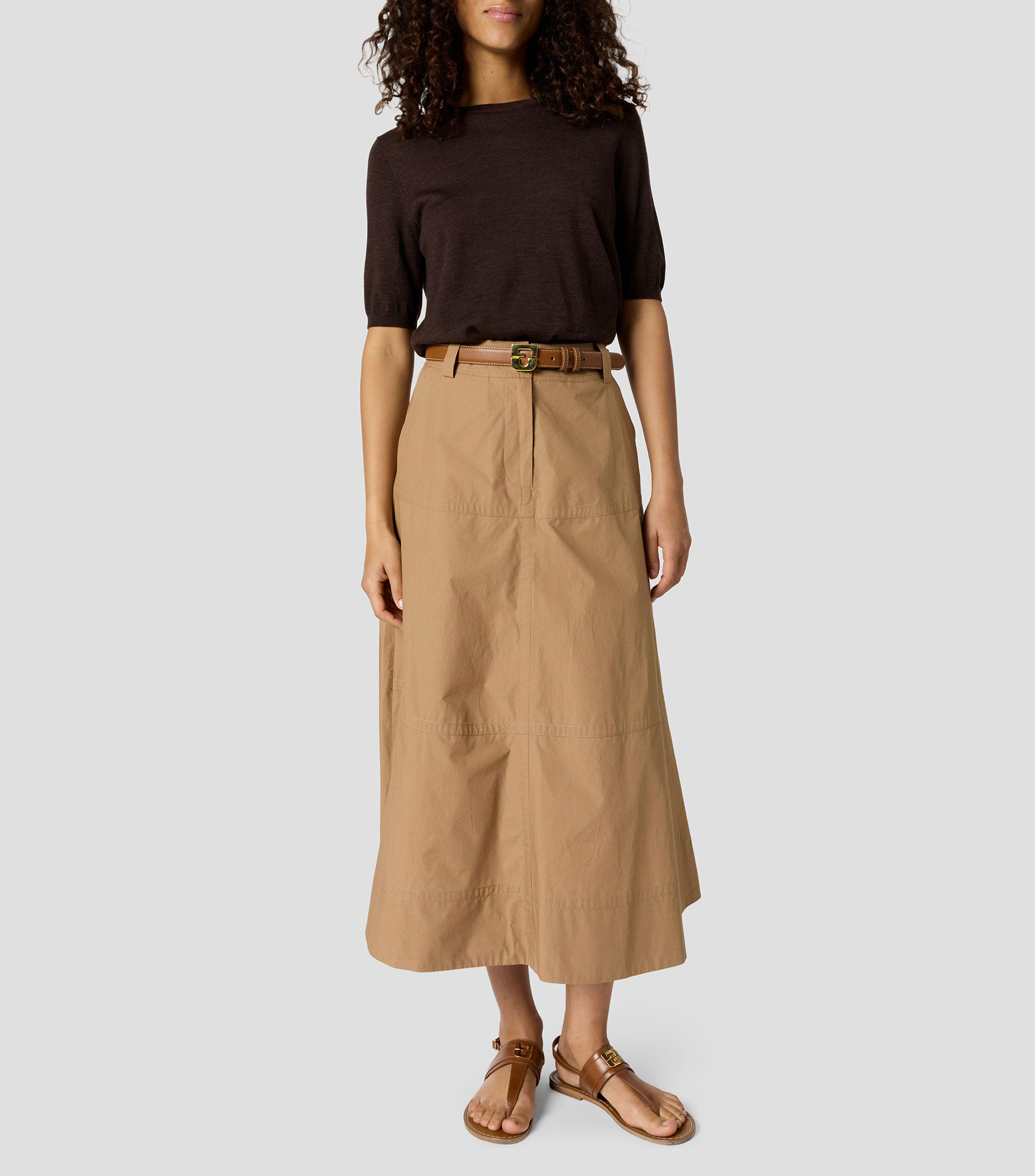 Falda midi Evasé liso Mujer